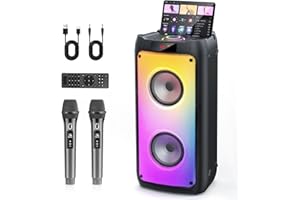 HWWR Karaoke Machine with 2 Wireless Microphones, Portable Bluetooth Speaker with PA System Subwoofer for Adults, with Disco Lights for Big Party, Gatherings, Stage