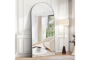 BONEWEI Arched Full Length Mirror, 192x85cm Full Body Free Standing Mirror Black Aluminium Frame, Large Floor Mirror Standing Hanging or Leaning Against Wall for Bedroom Entry, Living Room