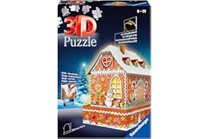 Ravensburger 3D Puzzle 11237 - Lebkuchenhaus Night Edition - LED beleuchtetes Knusperhäuschen als Weihnachtsdeko für Erwachsene und Kinder ab 8 Jahren