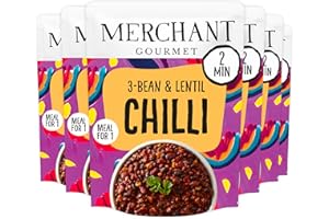Merchant Gourmet Ready-to-Eat 3-Bean & Lentil Chilli with Chipotle & Smoked Paprika – High in Protein & Fibre, 1 of your 5-a-day, Ready Meals (6x 280g)