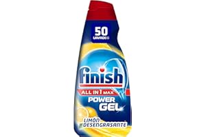 Finish All in 1 Max Power Gel Limón Desengrasante Detergente Lavavajilla (50 lavados) - 1000ml