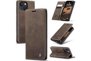 Azororo Skal för iPhone 14 Premium Läder Fodral | Kaffe,Magnetiskt plånboksfodral,flipfodral,Kortplats,Kickstand, Vikbart