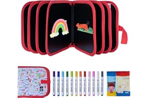 Kidpolis Abwischbares Malbuch für Kinder, Tragbares Graffiti Zeichenbrett, Reisespiele Doodle Pad mit 12 Farbstiften, 14 Seiten für 3 4 5 6 7 8 jährige Jungen Mädchen Geschenk