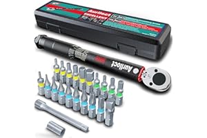 Aurlloct Llave Dinamométrica 1/4" 1-10 Nm, Llave Dinamométrica Set para Bicicleta, Moto, Coche, 23 piezas Negro