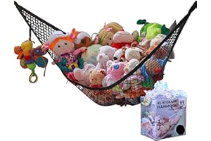 MiniOwls Toy Storage Hammock - Organizational Stuffed Animal Net for Play Room or Bedroom. Fits 30-40 Plushies. Comes in a Gift Box. (Black, X-Large)