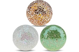 Yatinkim Decorative Orbs Glass Balls Set of 3 Mosaic Sphere Globe for Whole Housewares Bowls Vases Dining Table Centerpieces White Green Gold