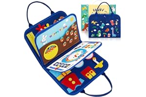 MONTEJOY Busy Board Montessori pour Les Tout-Petits, Jouets éducatifs en Feutre, Livres d'activités pour Les Enfants de 1234 Ans, Motricité Fine avec l'alphabet Les Nombres Les Animaux (Bleu)