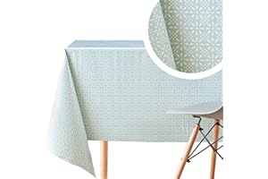 KP HOME Mantel Hule Mesa Rectangular 200x140, Fácil de Limpiar, Mantel PVC, Exterior e Interior, Vinilo Impermeable Antimanchas, para 6 Asientos, Patrón de Flores Retro, Color Menta Huevo de Pato