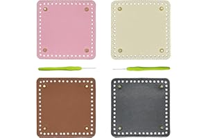 Yayatty Taschenboden, 4 Farbe Taschenboden zum Häkeln Quadrat, PU Leder Stricken Taschenboden mit Häkeln für Taschenherstellung, 15 x 15cm