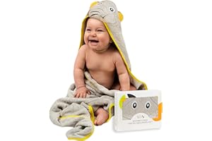 JUMPY MOO'S JM Toalla Bebe con Capucha - 100% Bambú Orgánico, Ultra Suave y Hipoalergénico, 35x35 Pulgadas, Grueso y Absorbente 500gsm, Regalo Bebe Recien Nacido Niño, Con Caja de Regalo y Toallita – Elefante