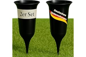 ELBKAISER – 2er Set Grabvase schwarz mit Erdspieß, Robuste Friedhofsvase für Grabgestaltung, Grabvasen zum Stecken mit Sockel & Einsatz für frische Blumen, wetterbeständig, ideal für den Friedhof