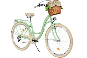 GENERIC Milord Komfort Fahrrad mit Weidenkorb, Hollandrad, Damenfahrrad, Citybike, Vintage, 28 Zoll, Mintze-Creme, 7-Gang Shimano, Grün Creme, 28 inches