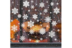 ABSOFINE 140 szt. świąteczne płatki śniegu naklejki okienne białe przyleganie statyczne płatki śniegu wielokrotnego użytku naklejki dekoracje na Boże Narodzenie przyjęcie okno lustro kominek (8 arkuszy)