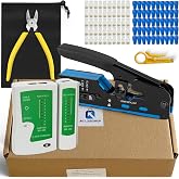 AG LogiShop RJ45 Crimping Tool Kit + Pliers + Wire Stripper + Connection Tester + 50pc Connectors + 50pc Sleeves + Storage Ba