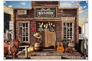 Luminora Fabric 7x5ft Western Cowboy Photography Backdrop Rustic Country Bar Wooden House Wild West Background Kids Adults Party Decorations Photo Banner Booth