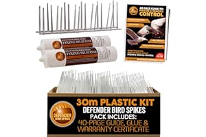 DEFENDER BIRD SPIKES Defender Plastic Anti-Bird Spikes Pack | 30 m with Glue | Pigeon Control Guide | Various Size Packs
