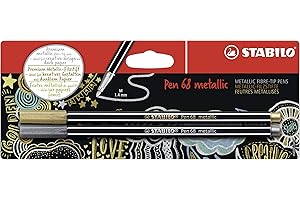 Premium Metallic Fibre-Tip Pen - STABILO Pen 68 metallic - Pack of 2 - Gold, Silver