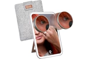 STYLPRO Makeup Vanity Mirror with Magnetic 10x Magnifying Mirror | Rechargeable | Dimmable LED Lights with Touch Screen Button | Adjustable Stand | Soft Luxury Travel Case | USB Charging Cable