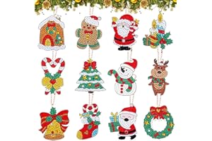 YISKY Portachiavi Pittura Diamante Natale, 12 Pezzi 5D Natale Pittura diamante, 5D Diamond Painting Portachiavi Natale, Diamond Painting Natale Bambini, per Fai da Te, Decorazione natalizia