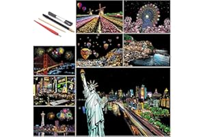 SiYear Papier do zdrapywania tęczowy obraz szkic, scena nocna z serii miasta, zdrapywanie obraz kreatywny prezent, deska do zdrapywania dla dorosłych i dzieci z 4 narzędziami