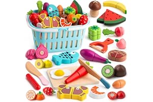 BunnyJOY Dinette Bois Accessoires Cuisine Enfant 2 3 Ans, Fruits et Légumes en Bois à Découper 26 Pièces, Jeu Éducatifs D’Imitation, Jouets Montessori 3 4 5 Ans, Cadeau Filles Garçons