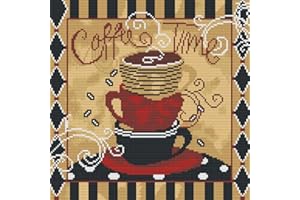 Amiiba Kreuzstich-Set, vorgedruckt, stapelbar, Kaffeetasse, DIY, 11-fädig, gestempelt, 35,8 x 35,8 cm, Stickset mit Muster (Kaffeetasse)