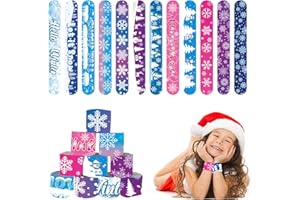 POPOYU 24Pcs Frozen Snowflake Slap Bracelets,Snap Bracelet Bands for Gifts Bag Filler,Frozen Party Favors,Cute Wristbands for Girls Birthday Gifts Elsa Chrismtas Winter Party Supplies Classroom Prize