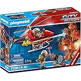 PLAYMOBIL City Action 71195 Feuerwehr-Hubschrauber, Feuerwehr-Helikopter mit Löschkanone, Spielzeug für Kinder ab 4 Jahren