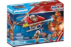 Playmobil 71195 Hélicoptère Bombardier des Pompiers - City Action - avec Deux Personnages, Un hélicoptère avec Canon à Eau pivotant et des Accessoires - Les Secouristes - Ville & Métiers - Dès 4 Ans