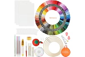 MOOING Kit Punto Croce, 100 Colori Filo da Ricamo con Telaio e Tela Aida, Strumenti Completi Usato per Ricamo Starter Kit,con Sacchetto di Imballaggio Circolare