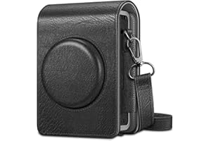 Fintie Etui ochronne do aparatu Fujifilm Instax Mini EVO - wysokiej jakości wegańska skórzana torba pokrowiec ze zdejmowanym regulowanym paskiem, Czarny (Vintage Black), Etui ochronne