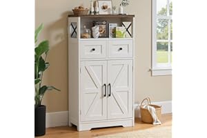 BonVache Sideboard, Küchenschrank mit Schubladen, Aufbewahrungsschrank, Anrichte mit Offenem Regal, Kaffeebar Schrank für Küche, Esszimmer, Wohnzimmer, 58 x 29 x 108cm, Weiß