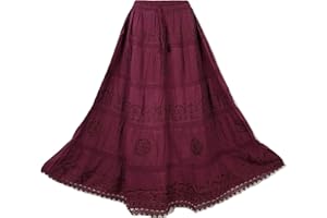 Doorwaytofashion Women Cotton Maxi Full Length Skirt Embroidered Boho Casual Festival Summer UK 10,12,14,16,18