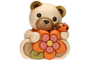 THUN - Soprammobile Teddy Primavera 2023 con Coccinella in Ceramica Decorata a Mano, Versione Maxi, Linea Fiori e Fantasia, 34x32x40 cm