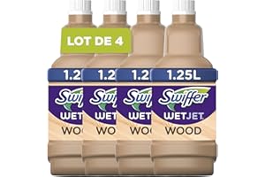 Swiffer Wetjet Wood Nettoyant Sol pour Balai Spray, 5L (4x 1.25L), Conçu pour les Sols en Bois Fini, Nettoie En Profondeur Et Retient La Saleté, Élimine Jusqu'a 99.9% Des Bactéries