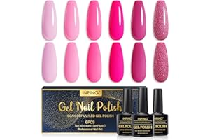‎INPING INPING Nagellack Rosa, 6 Farben UV Gel Nagellack Set, Neon Rosa Hellrosa Schimmer Glitzer Pfirsich Lila Heiß Rosa Frühling Sommer Gel Nägel Soak Off UV für Nail Art Nageldesign, Geschenkset