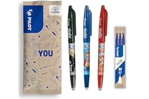 PILOT x ONE PIECE - Caja de 3 Frixion Ball, Negro, Azul, Rojo + 1 Set de 3 Recambios Azules + 4 Stickers - Bolígrafos Borrables - Edición Limitada One Piece - Rollerball recargables - Punta Media