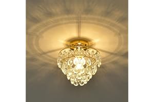‎PAGEONE Pageone Modern Kristall Deckenleuchte Gold Flur Leuchte Elegantem Kronleuchter Kristall Runde, φ25cm Dekoration Deckenlampe für Mädchenzimmer Schlafzimmer Schrank,E27 Klein Kristalllampe