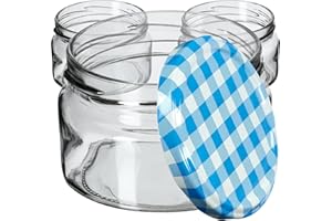 KADAX Piccoli vasetti per conserve da 250 ml, con coperchio, ermetici da regalare, mini barattoli per miele e spezie (10 pezzi, blu a quadretti)