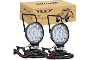 RIGIDON 2 Pcs Portable Magnetic Base Round Led Work Light, 4 inch 42W Spot Beam, 12V 24V Driving Lamp for Car Off Road Truck 4x4 SUV ATV Tractors Excavator, 6000K White, Search Lights
