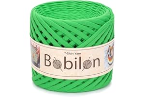 BOBILON Pelote de laine pour t-shirt, fettuccini Zpagetti, 3-5 mm, pour tricoter, cravates pour masques, coton bio, macramé, jersey – Vert pomme
