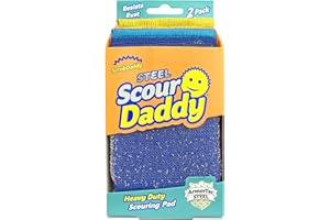 Scrub Daddy Scour Daddy Stal, podkładki ścierne z siatki stalowej do metalowych i żeliwnych siatek, wytrzymała podkładka do mycia naczyń, gąbki ścierne do naczyń, 2 szt