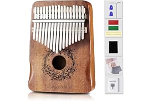 YUNLE Kalimba Piano à doigt 17 touches en acajou Mbira Sanza Instrument de musique pour enfant, femme, homme avec marteau d'accordage, sac de piano (français non garanti), naturel