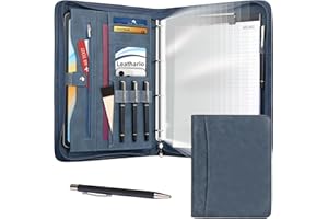 ‎LEATHARIO Leathario Schreibmappe A4 mit Reißverschluss, Konferenzmappe 10 Klarsichthüllen, Dokumentenmappe 4 Ringbuch, Ringmappe, Aktenmappe mit Notizblock,Mappe, für Meeting, Business ikl.1 Kugelschreiber