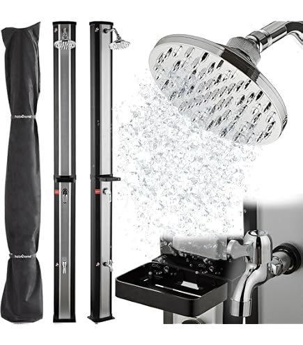 Tillvex 35L Solar Shower With Cover – Outdoor Garden & Pool Shower, Adjustable Temperature, Rain Shower Head, 220cm Tall