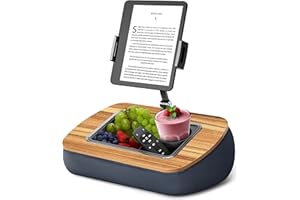 ORIGINAL BLUEPRINT Kindle Holder for Reading in Bed with Removeable Snack Tray (Dish-Washable) with Cup Holder, 360° Adjustable Stand Compatible with 4.7-13" iPad/Phone/Tablet, Stable Cozy Beanbag/Cushion/Pillow for Lap