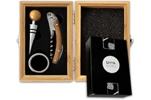 ShyaWorld Set de Vinos Accesorios para regalar. Estuche de Regalo elegante con acabado de Material Natural Eco. (Set Madera Bambú)