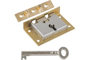 UNIQANTIQ HARDWARE SUPPLY Medium Brass Half Mortise Chest or Box Lock w/Skeleton Key | S-9 (with One Key)