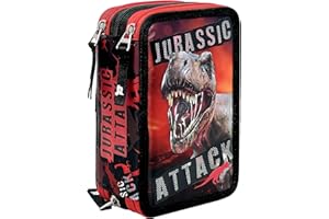 Julian Ross Dinosauro T-Rex Fire Astuccio Triplo Riempito Bambino, 45 Accessori Scuola Elementare, 20 Centimetri, Colla Stick, Mina+, 3 Zip, Scomparti Organizzati