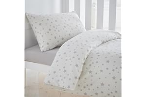 Silentnight Safe Nights Cot Bed Duvet Set - Breathable 100% Cotton Jersey - Super Soft Kind to Skin - Duvet Cover & Pillowcase for Toodler Child Junior Quilt - 150x120cm - Hypoallergenic, Grey Stars